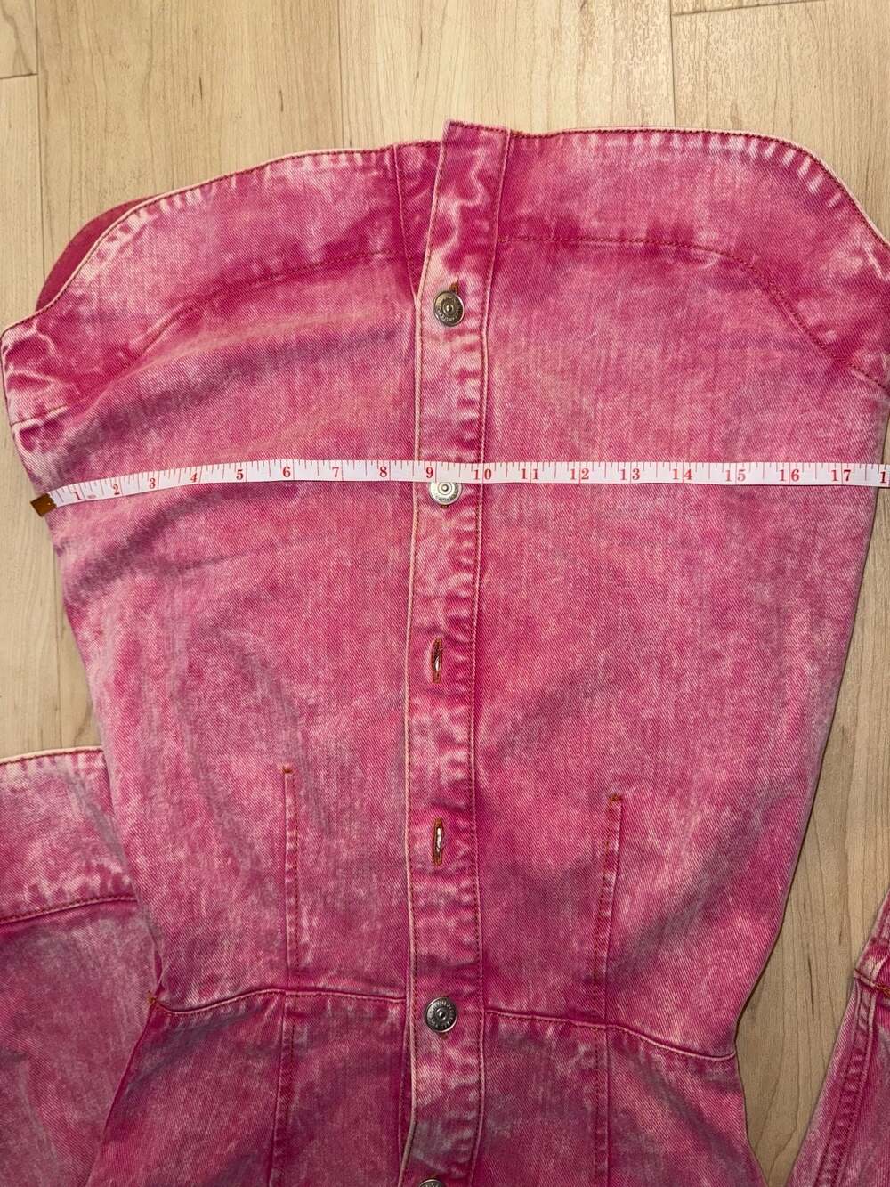 Ganni Pink Acid Wash Denim Button-Down Mini Dress Size 34 - Picture 8 of 9